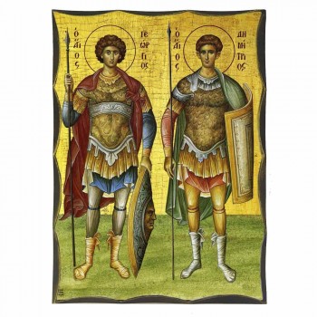 ΑΓΙΟΙ ΓΕΩΡΓΙΟΣ & ΔΗΜΗΤΡΙΟΣ - Αγιορείτικη Ξύλινη Εικόνα