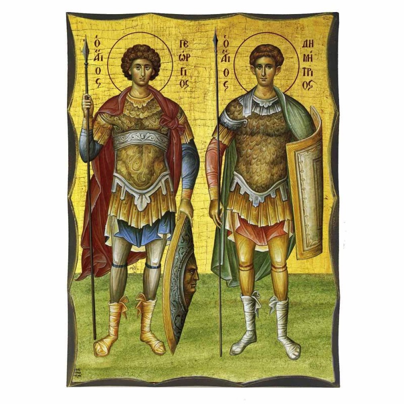 ΑΓΙΟΙ ΓΕΩΡΓΙΟΣ & ΔΗΜΗΤΡΙΟΣ - Αγιορείτικη Ξύλινη Εικόνα