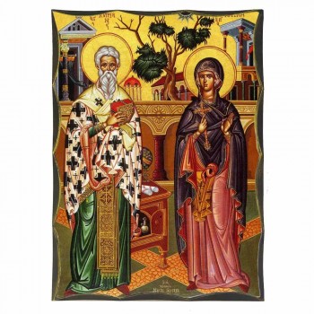 ΑΓΙΟΙ ΚΥΠΡΙΑΝΟΣ & ΙΟΥΣΤΙΝΗ - Αγιορείτικη Ξύλινη Εικόνα