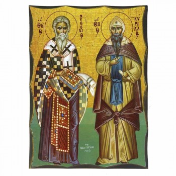 ΑΓΙΟΙ ΚΥΡΙΛΛΟΣ & ΜΕΘΟΔΙΟΣ - Αγιορείτικη Ξύλινη Εικόνα