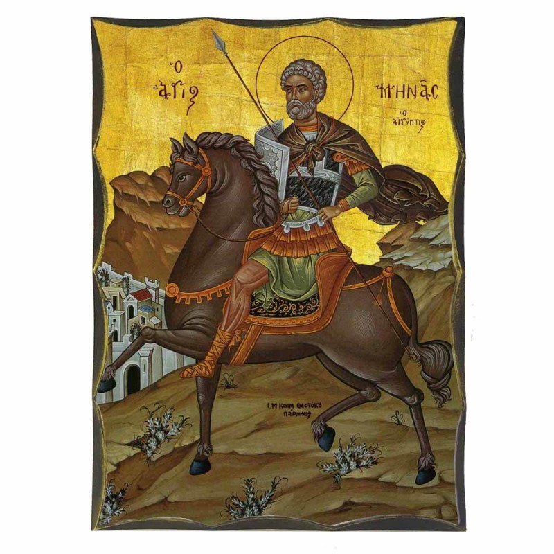 ΑΓΙΟΣ ΜΗΝΑΣ - Αγιορείτικη Ξύλινη Εικόνα