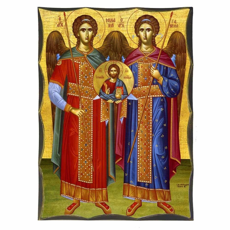 ΑΡΧΑΓΓΕΛΟΙ ΜΙΧΑΗΛ & ΓΑΒΡΙΗΛ - Αγιορείτικη Ξύλινη Εικόνα