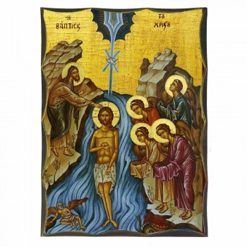 ΒΑΠΤΙΣΗ ΧΡΙΣΤΟΥ - Αγιορείτικη Ξύλινη Εικόνα