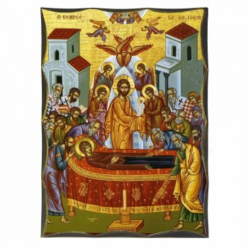 ΚΟΙΜΗΣΗ ΤΗΣ ΘΕΟΤΟΚΟΥ - Αγιορείτικη Ξύλινη Εικόνα