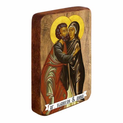 ΑΓΙΟΙ ΙΩΑΚΕΙΜ & ΑΝΝΑ - Ξύλινη Εικονίτσα Μπομπονιέρα 10cm