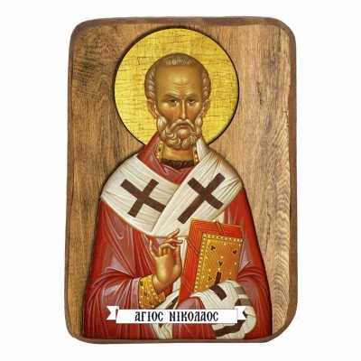 ΑΓΙΟΣ ΝΙΚΟΛΑΟΣ - Ξύλινη Εικονίτσα Μπομπονιέρα 10cm
