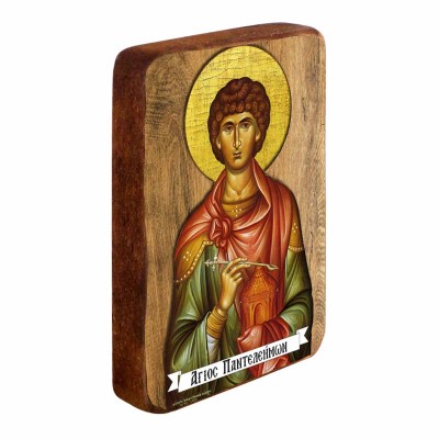 ΑΓΙΟΣ ΠΑΝΤΕΛΕΗΜΩΝ - Ξύλινη Εικονίτσα Μπομπονιέρα 9cm