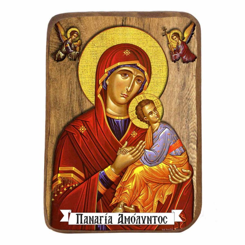 ΠΑΝΑΓΙΑ ΑΜΟΛΥΝΤΟΣ - Ξύλινη Εικονίτσα Μπομπονιέρα 9cm