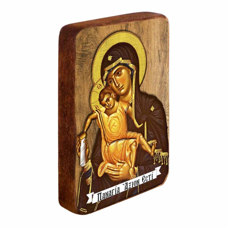 ΠΑΝΑΓΙΑ ΑΞΙΟΝ ΕΣΤΙ - Ξύλινη Εικονίτσα Μπομπονιέρα 9cm