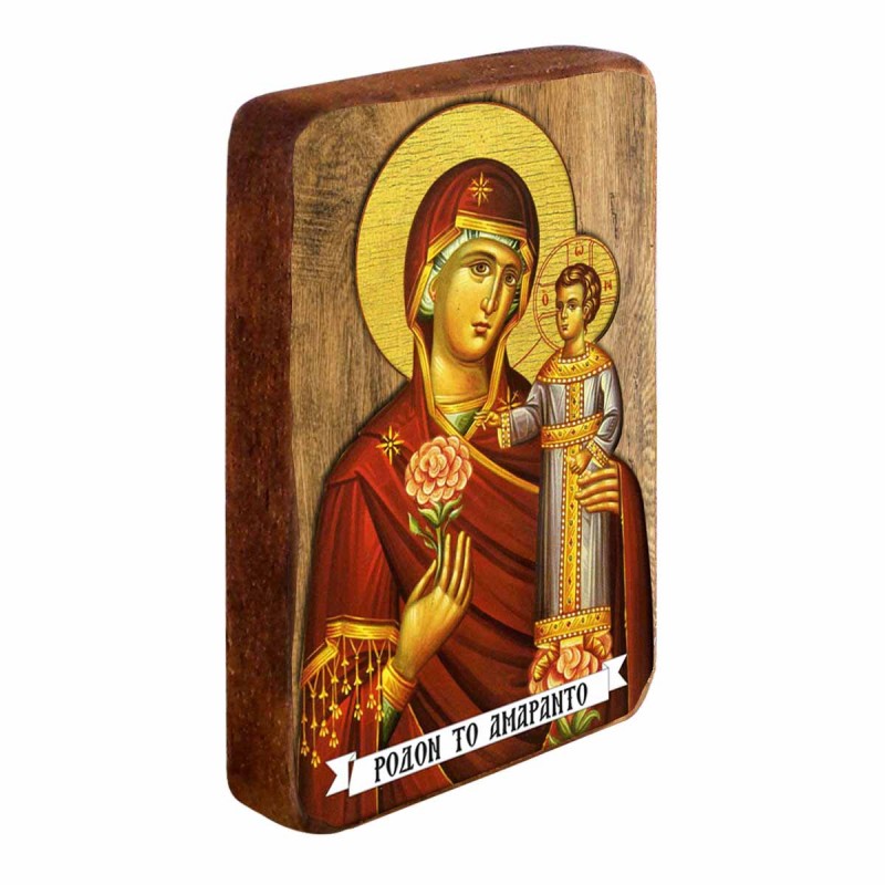 ΠΑΝΑΓΙΑ ΡΟΔΟΝ ΑΜΑΡΑΝΤΟΝ - Ξύλινη Εικονίτσα Μπομπονιέρα 9cm