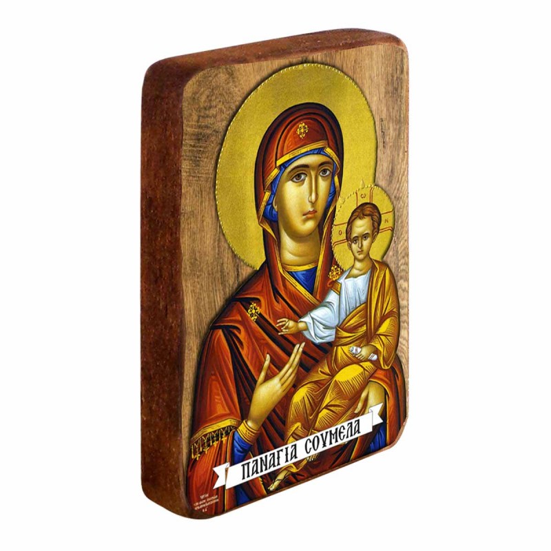 ΠΑΝΑΓΙΑ ΣΟΥΜΕΛΑ - Ξύλινη Εικονίτσα Μπομπονιέρα 9cm