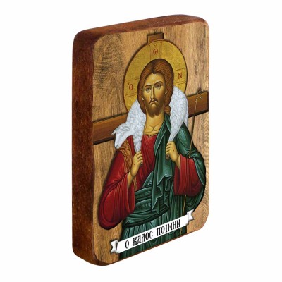 ΙΗΣΟΥΣ ΧΡΙΣΤΟΣ Ο ΚΑΛΟΣ ΠΟΙΜΗΝ - Ξύλινη Εικονίτσα Μπομπονιέρα 9cm