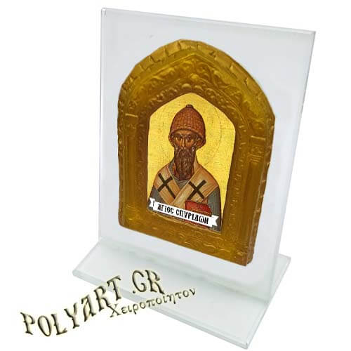 ΑΓΙΟΣ ΣΠΥΡΙΔΩΝ- Κρυστάλλινο Επιτραπέζιο Εικόνισμα 15cm