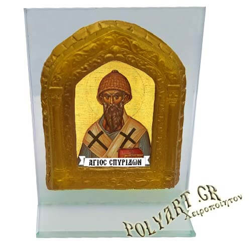 ΑΓΙΟΣ ΣΠΥΡΙΔΩΝ- Κρυστάλλινο Επιτραπέζιο Εικόνισμα 15cm