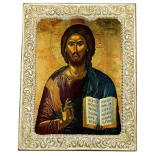 ΙΗΣΟΥΣ ΧΡΙΣΤΟΣ ΠΑΝΤΕΠΟΠΤΗΣ - Λευκή Βυζαντινή Κορνίζα
