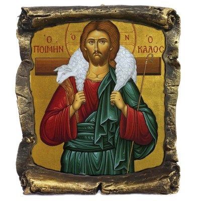 ΙΗΣΟΥΣ ΧΡΙΣΤΟΣ ΩΣ ΚΑΛΟΣ ΠΟΙΜΗΝ - Μαύρος Κεραμικός Πάπυρος 20cm