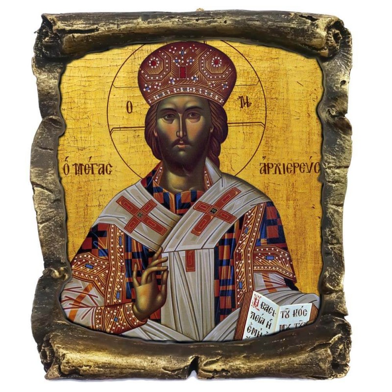 ΙΗΣΟΥΣ ΧΡΙΣΤΟΣ ΩΣ ΜΕΓΑΣ ΑΡΧΙΕΡΕΥΣ - Μαύρος Κεραμικός Πάπυρος 20cm
