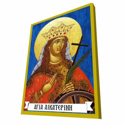 ΑΓΙΑ ΑΙΚΑΤΕΡΙΝΗ - Μπλε Ξύλινη Βυζαντινή Εικόνα