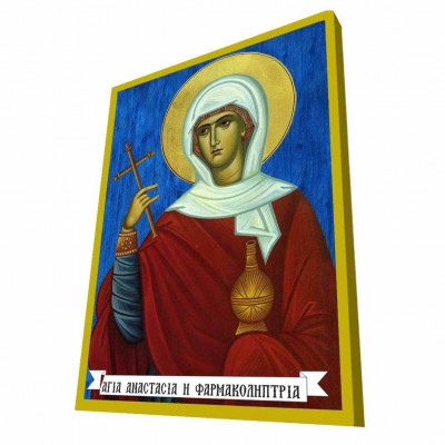 ΑΓΙΑ ΑΝΑΣΤΑΣΙΑ Η ΦΑΡΜΑΚΟΛΥΤΡΙΑ - Μπλε Ξύλινη Βυζαντινή Εικόνα