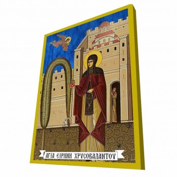 ΑΓΙΑ ΕΙΡΗΝΗ ΧΡΥΣΟΒΑΛΑΝΤΟΥ - Μπλε Ξύλινη Βυζαντινή Εικόνα