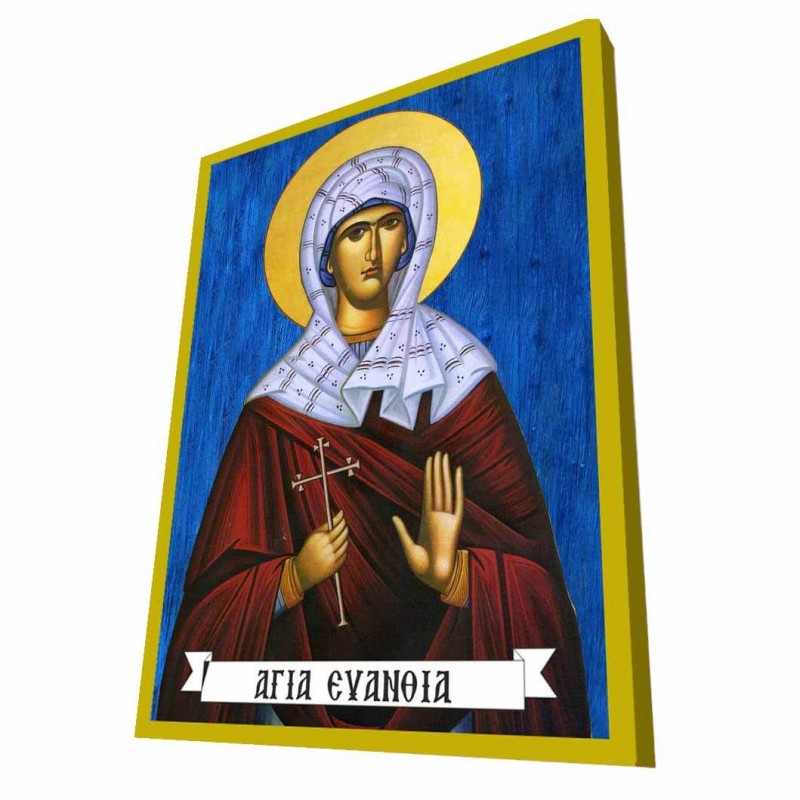 ΑΓΙΑ ΕΥΑΝΘΙΑ - Μπλε Ξύλινη Βυζαντινή Εικόνα