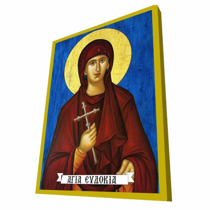 ΑΓΙΑ ΕΥΔΟΚΙΑ - Μπλε Ξύλινη Βυζαντινή Εικόνα