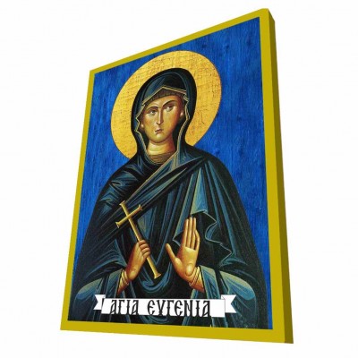 ΑΓΙΑ ΕΥΓΕΝΙΑ - Μπλε Ξύλινη Βυζαντινή Εικόνα