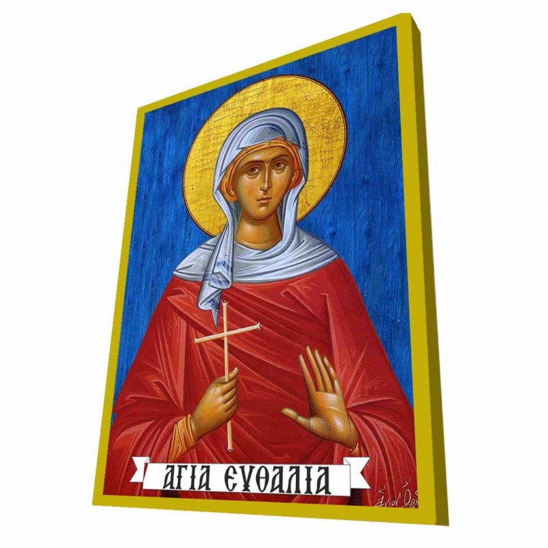 ΑΓΙΑ ΕΥΘΑΛΙΑ - Μπλε Ξύλινη Βυζαντινή Εικόνα