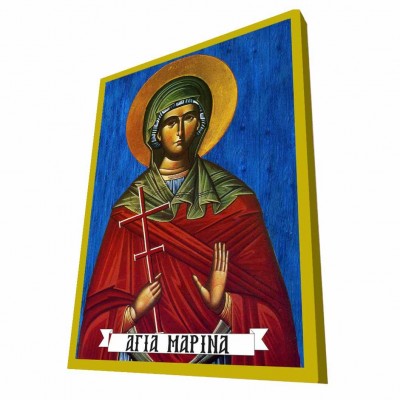 ΑΓΙΑ ΜΑΡΙΝΑ - Μπλε Ξύλινη Βυζαντινή Εικόνα