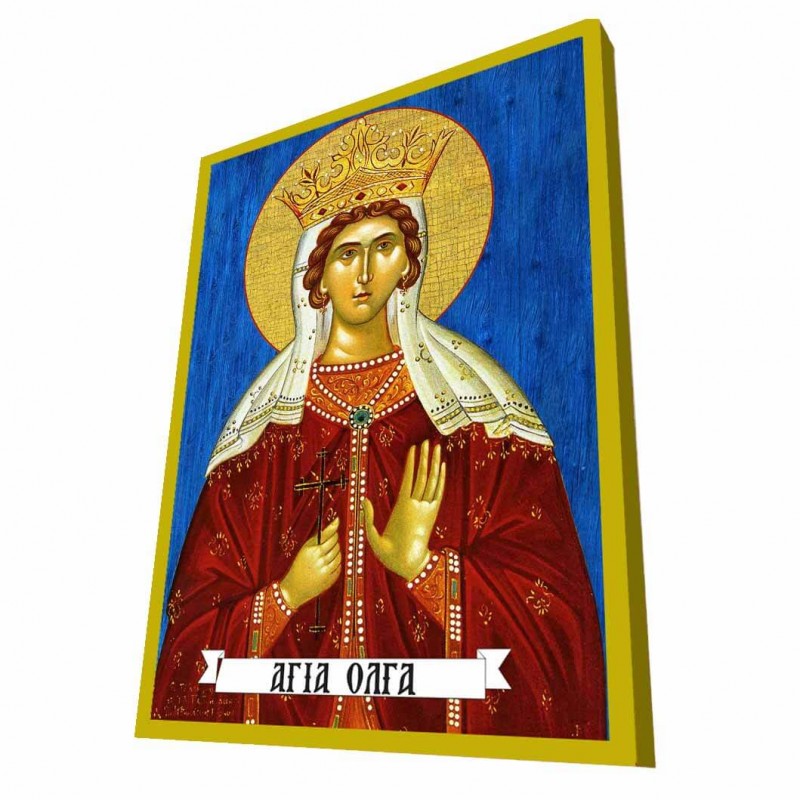 ΑΓΙΑ ΟΛΓΑ - Μπλε Ξύλινη Βυζαντινή Εικόνα