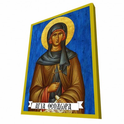 ΑΓΙΑ ΘΕΟΔΩΡΑ - Μπλε Ξύλινη Βυζαντινή Εικόνα