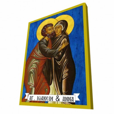 ΑΓΙΟΙ ΙΩΑΚΕΙΜ & ΑΝΝΑ - Μπλε Ξύλινη Βυζαντινή Εικόνα