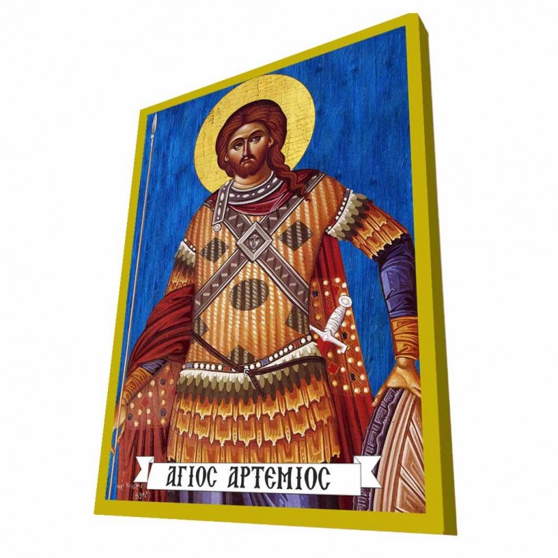 ΑΓΙΟΣ ΑΡΤΕΜΙΟΣ - Μπλε Ξύλινη Βυζαντινή Εικόνα