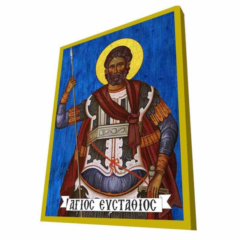 ΑΓΙΟΣ ΕΥΣΤΑΘΙΟΣ - Μπλε Ξύλινη Βυζαντινή Εικόνα
