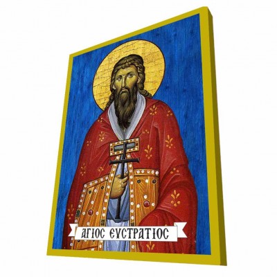 ΑΓΙΟΣ ΕΥΣΤΡΑΤΙΟΣ - Μπλε Ξύλινη Βυζαντινή Εικόνα