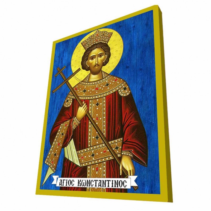 ΑΓΙΟΣ ΚΩΝΣΤΑΝΤΙΝΟΣ - Μπλε Ξύλινη Βυζαντινή Εικόνα