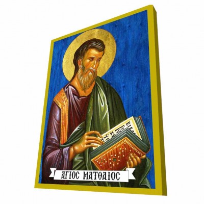 ΑΓΙΟΣ ΜΑΤΘΑΙΟΣ - Μπλε Ξύλινη Βυζαντινή Εικόνα