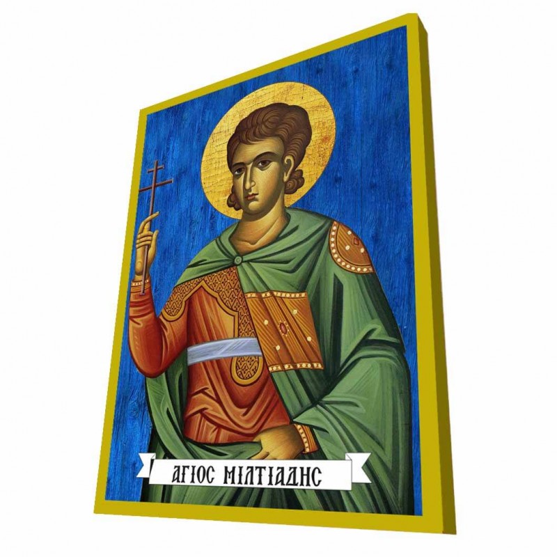 ΑΓΙΟΣ ΜΙΛΤΙΑΔΗΣ - Μπλε Ξύλινη Βυζαντινή Εικόνα