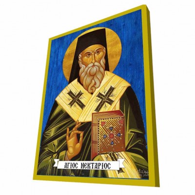 ΑΓΙΟΣ ΝΕΚΤΑΡΙΟΣ - Μπλε Ξύλινη Βυζαντινή Εικόνα