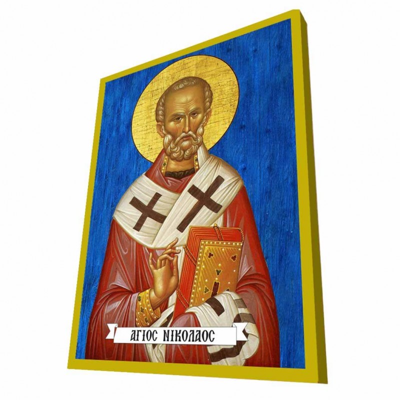 ΑΓΙΟΣ ΝΙΚΟΛΑΟΣ - Μπλε Ξύλινη Βυζαντινή Εικόνα