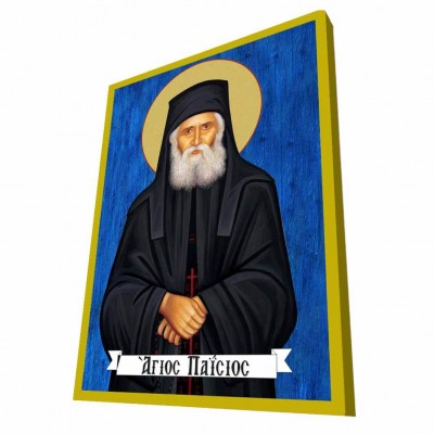 ΑΓΙΟΣ ΠΑΪΣΙΟΣ - Μπλε Ξύλινη Βυζαντινή Εικόνα