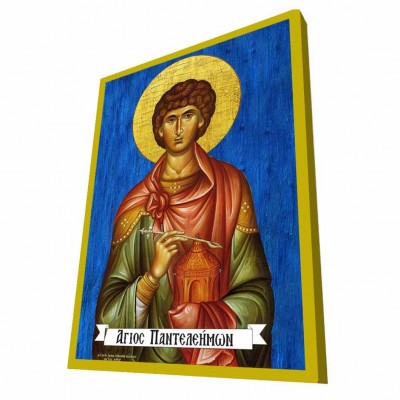 ΑΓΙΟΣ ΠΑΝΤΕΛΕΗΜΩΝ - Μπλε Ξύλινη Βυζαντινή Εικόνα