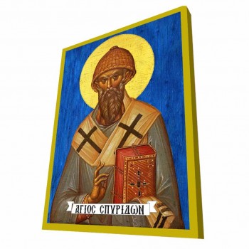 ΑΓΙΟΣ ΣΠΥΡΙΔΩΝ - Μπλε Ξύλινη Βυζαντινή Εικόνα