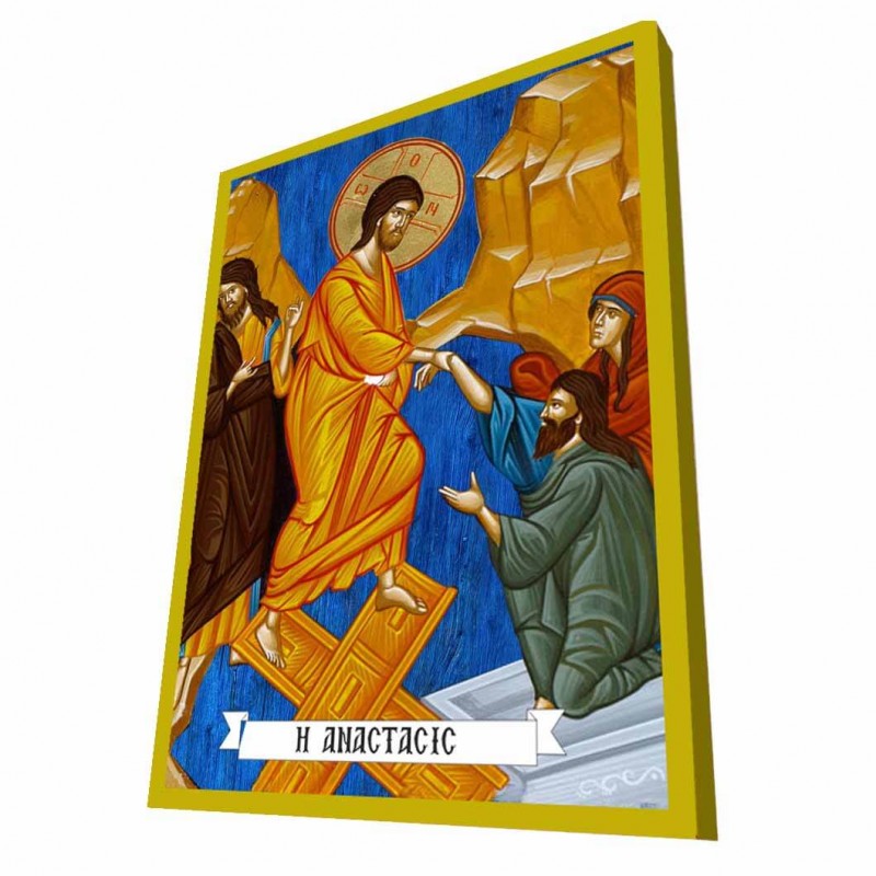 Η ΑΝΑΣΤΑΣΗ ΧΡΙΣΤΟΥ - Μπλε Ξύλινη Βυζαντινή Εικόνα