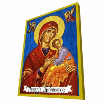 ΠΑΝΑΓΙΑ ΑΜΟΛΥΝΤΟΣ - Μπλε Ξύλινη Βυζαντινή Εικόνα