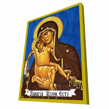 ΠΑΝΑΓΙΑ ΑΞΙΟΝ ΕΣΤΙ - Μπλε Ξύλινη Βυζαντινή Εικόνα