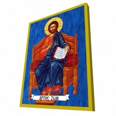 ΙΗΣΟΥΣ ΧΡΙΣΤΟΣ Ο ΑΡΤΟΣ ΖΩΗΣ - Μπλε Ξύλινη Βυζαντινή Εικόνα