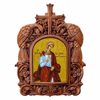 Αγία Αγαθή - Ξυλόγλυπτη Κορνίζα Παγώνια 38cm