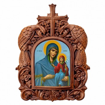 Αγία Άννα - Ξυλόγλυπτη Κορνίζα Παγώνια 38cm