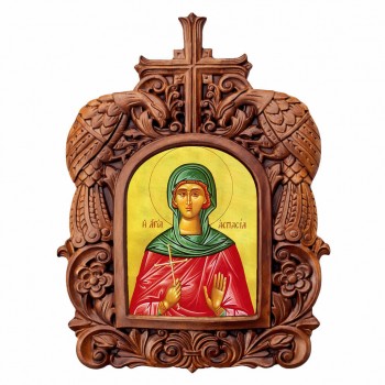 Αγία Ασπασία - Ξυλόγλυπτη Κορνίζα Παγώνια 38cm
